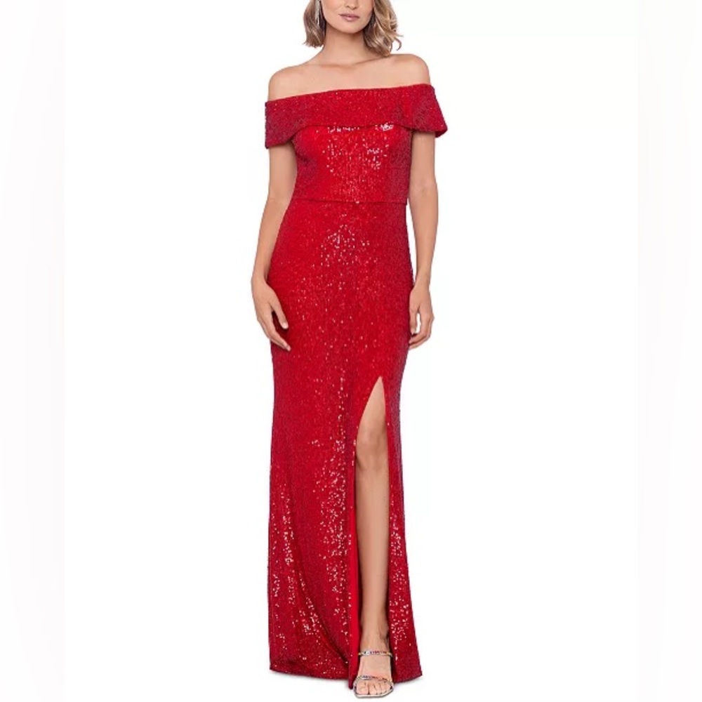 Like New Condition Xscape [ 14] Sequin Off the Shoulder Gown in Red